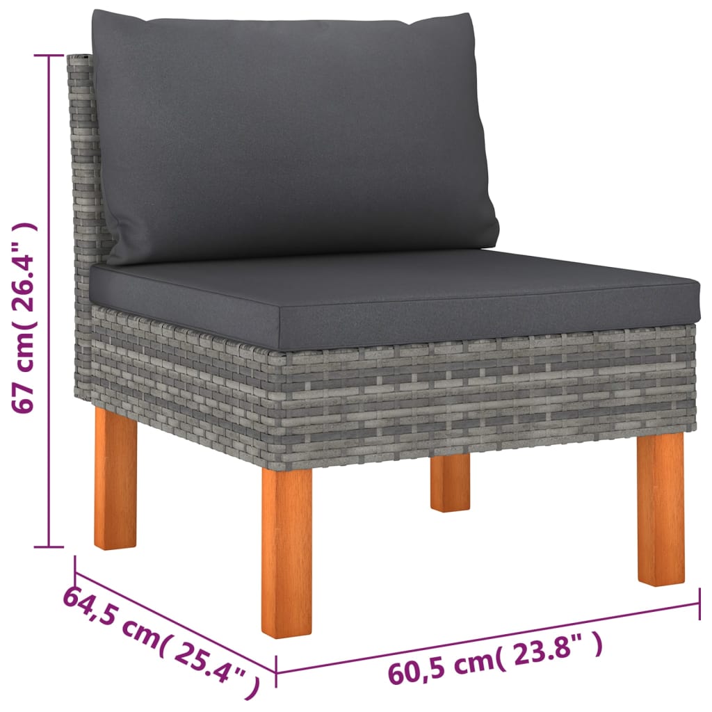 Salon de jardin 6 pcs avec coussins Résine tressée Gris