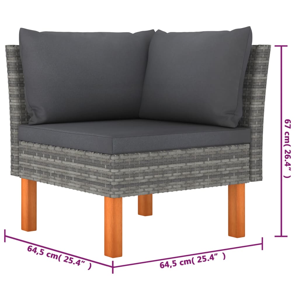 Salon de jardin 6 pcs avec coussins Résine tressée Gris
