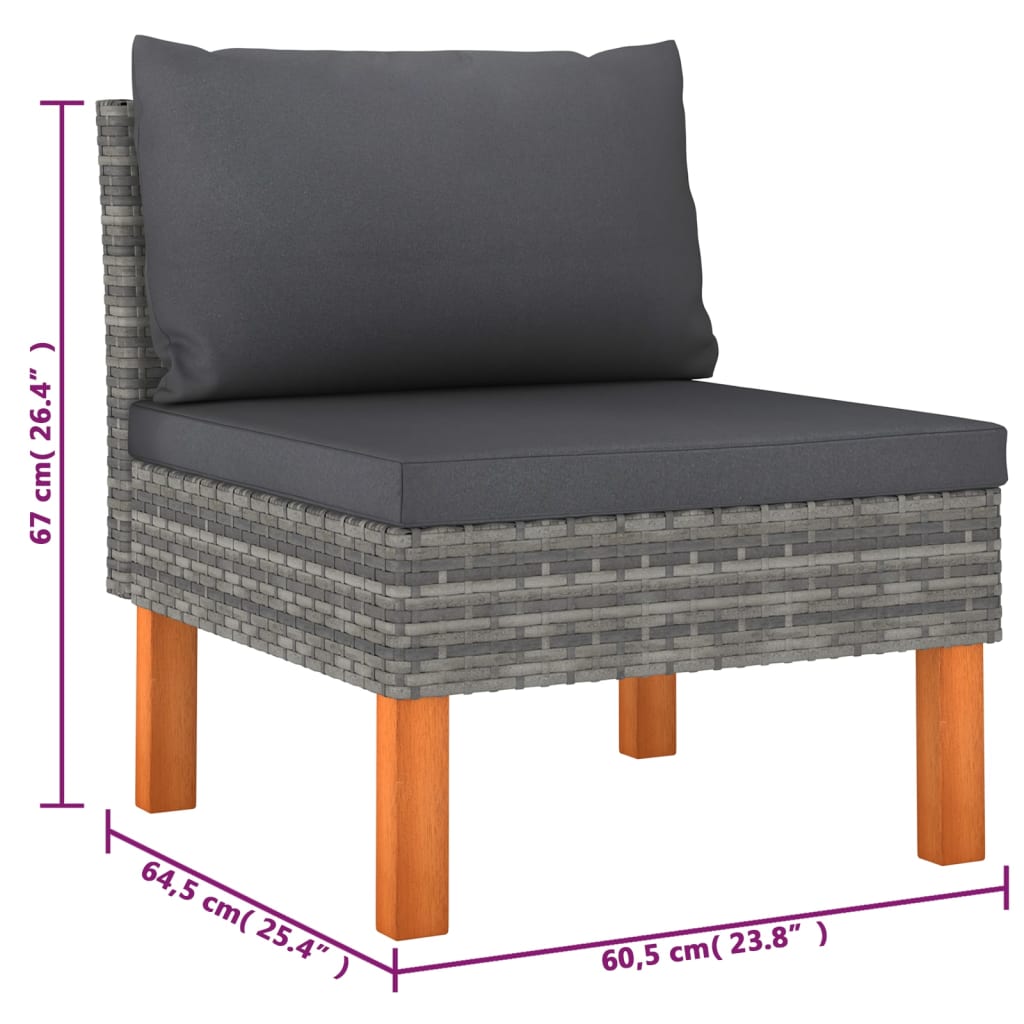 Salon de jardin 6 pcs avec coussins Résine tressée Gris