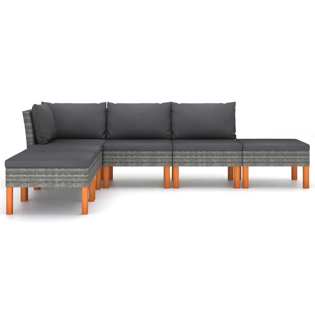 Salon de jardin 6 pcs avec coussins Résine tressée Gris