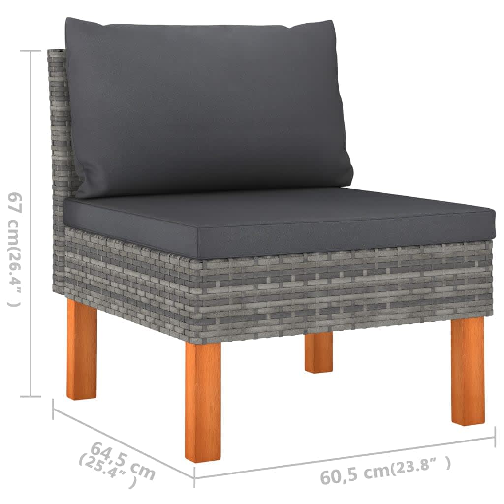 Salon de jardin 6 pcs avec coussins Résine tressée Gris