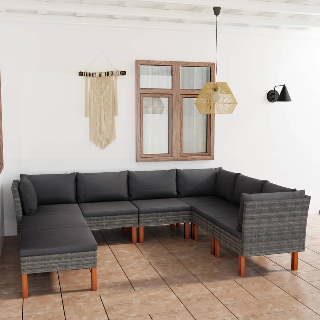 Salon de jardin 8 pcs avec coussins Résine tressée Gris