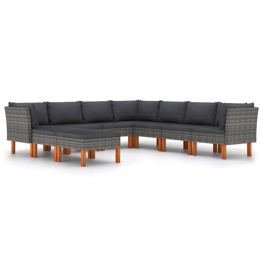 Salon de jardin 9 pcs avec coussins Résine tressée Gris