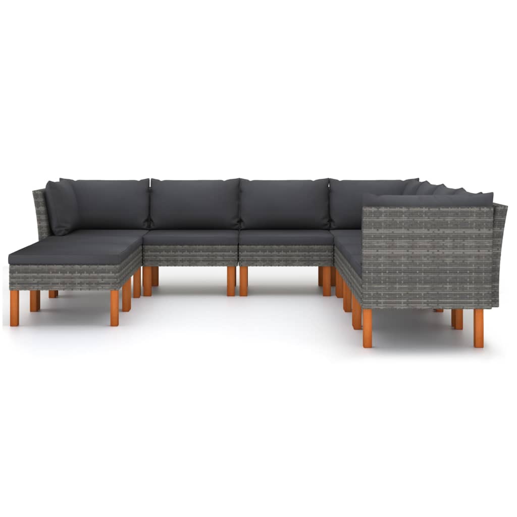 Salon de jardin 9 pcs avec coussins Résine tressée Gris