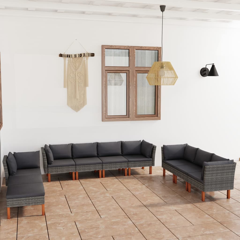 Salon de jardin 10 pcs avec coussins Résine tressée Gris