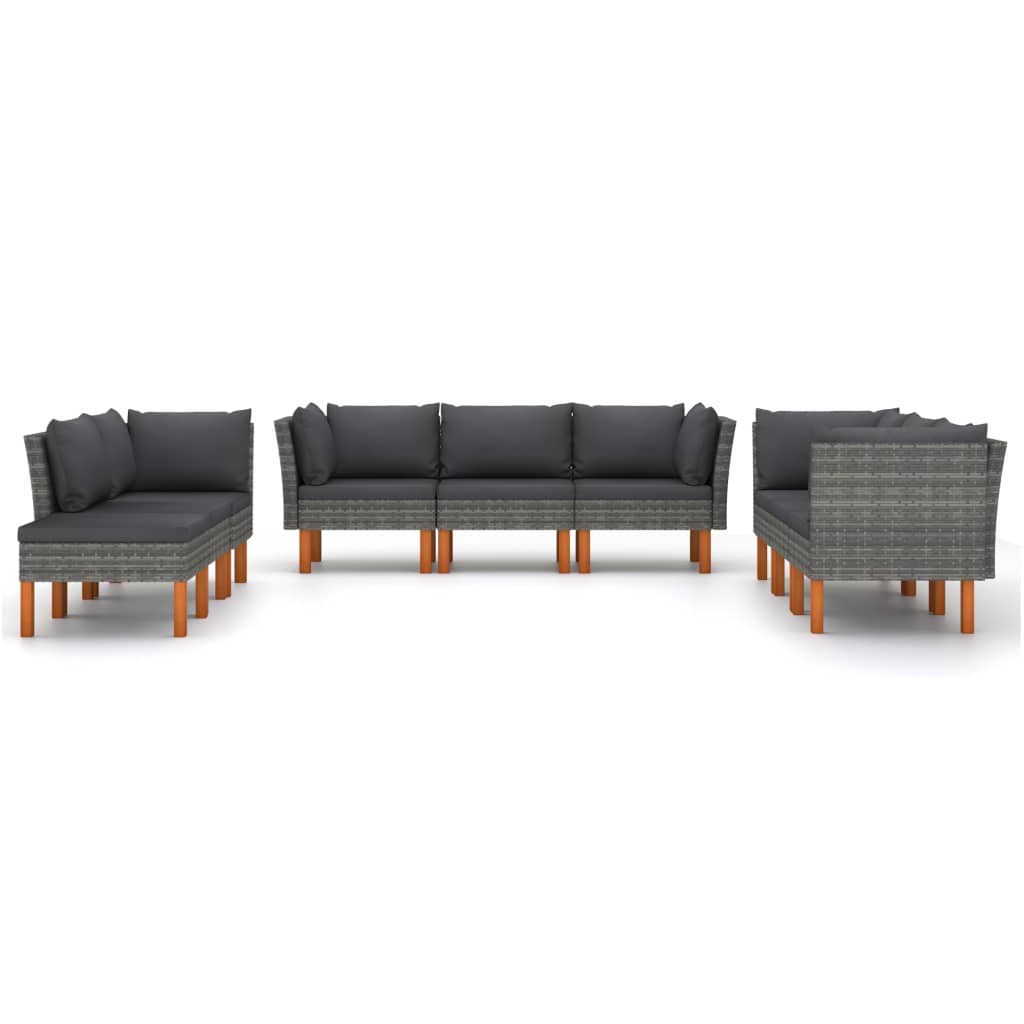 Salon de jardin 9 pcs avec coussins Résine tressée Gris