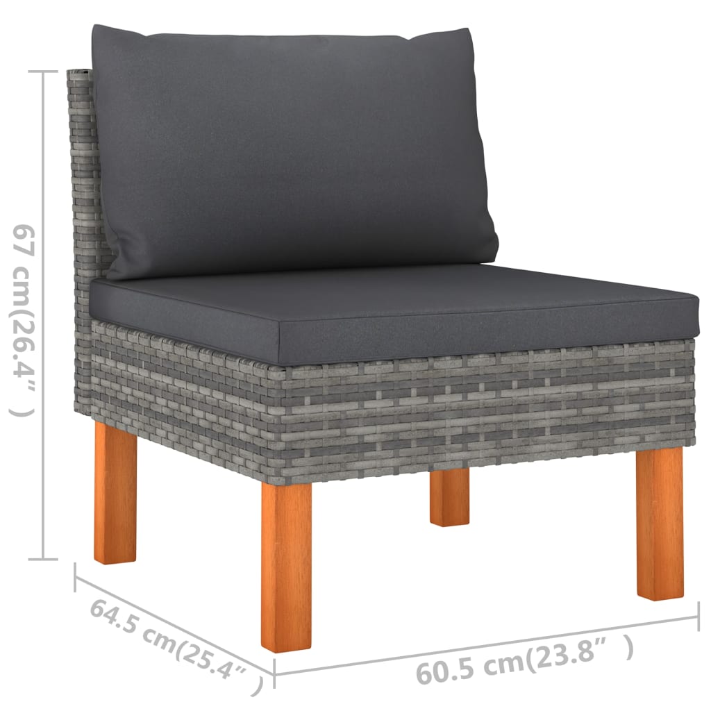 Salon de jardin 6 pcs avec coussins Résine tressée Gris