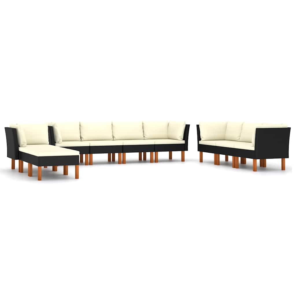 Salon de jardin 10 pcs avec coussins Résine tressée Noir
