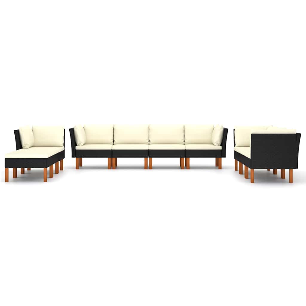 Salon de jardin 10 pcs avec coussins Résine tressée Noir