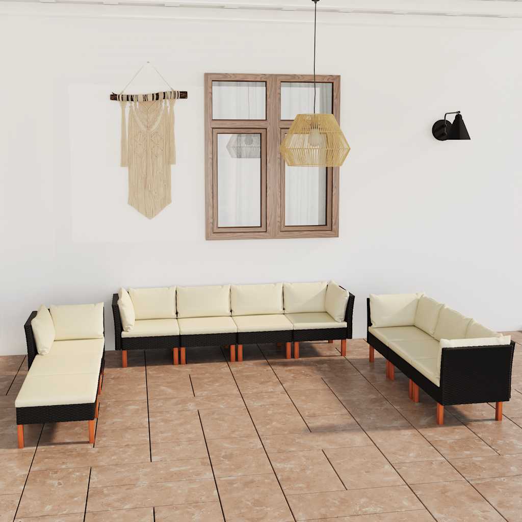 Salon de jardin 10 pcs avec coussins Résine tressée Noir