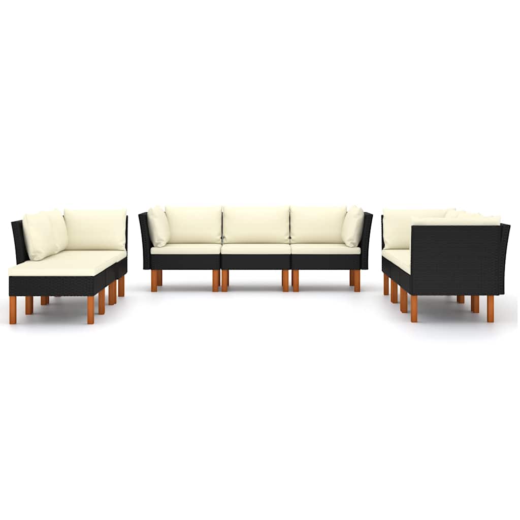 Salon de jardin 9 pcs avec coussins Résine tressée Noir