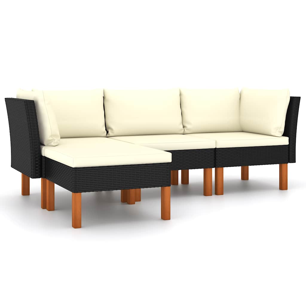 Salon de jardin 4 pcs avec coussins Résine tressée Noir