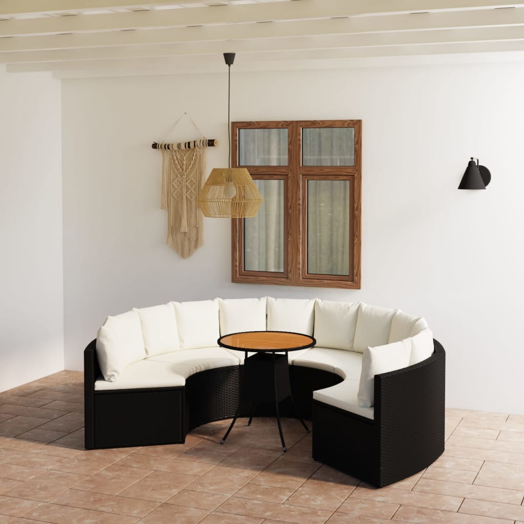 Salon de jardin 7 pcs avec coussins Résine tressée Noir
