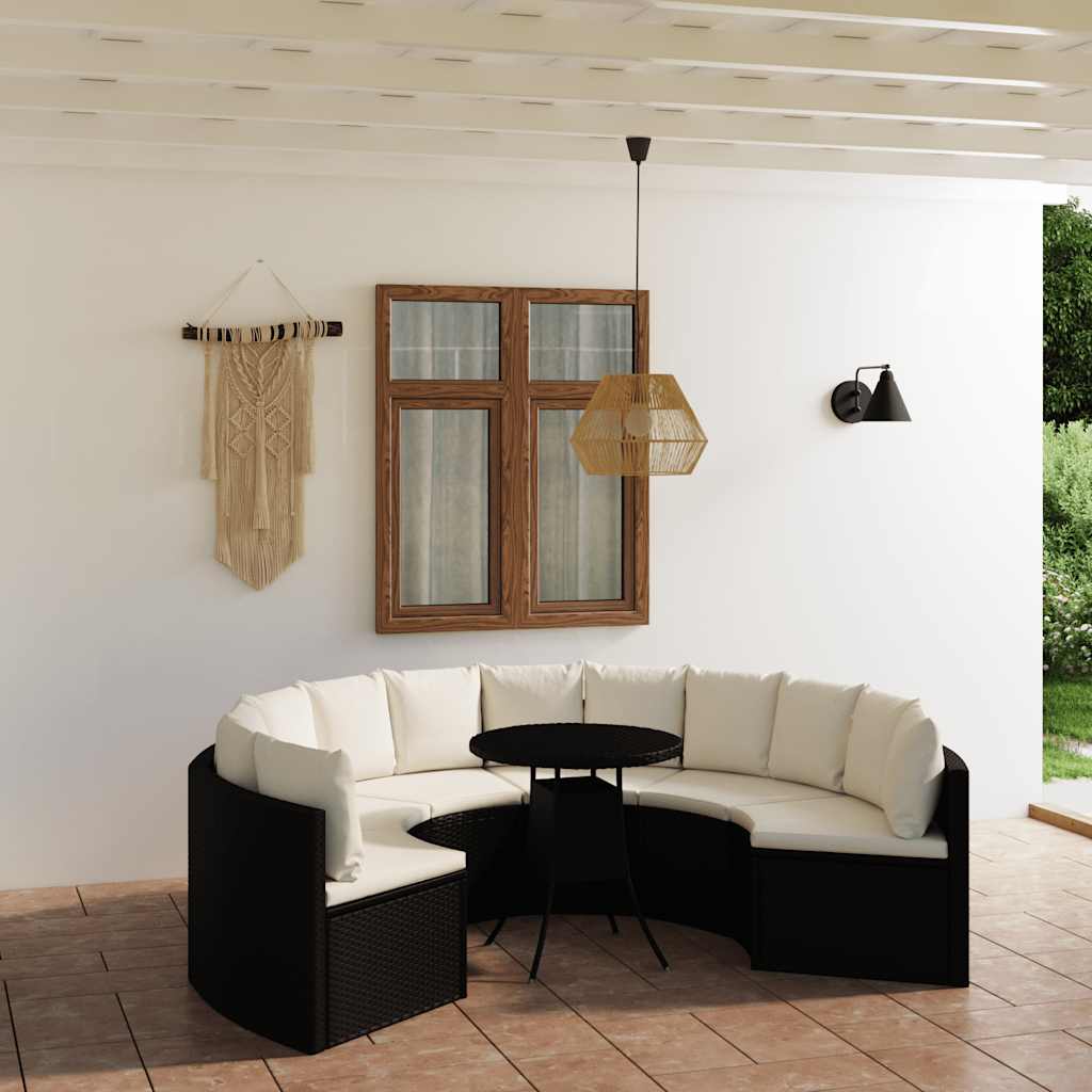 Salon de jardin 7 pcs avec coussins Résine tressée Noir