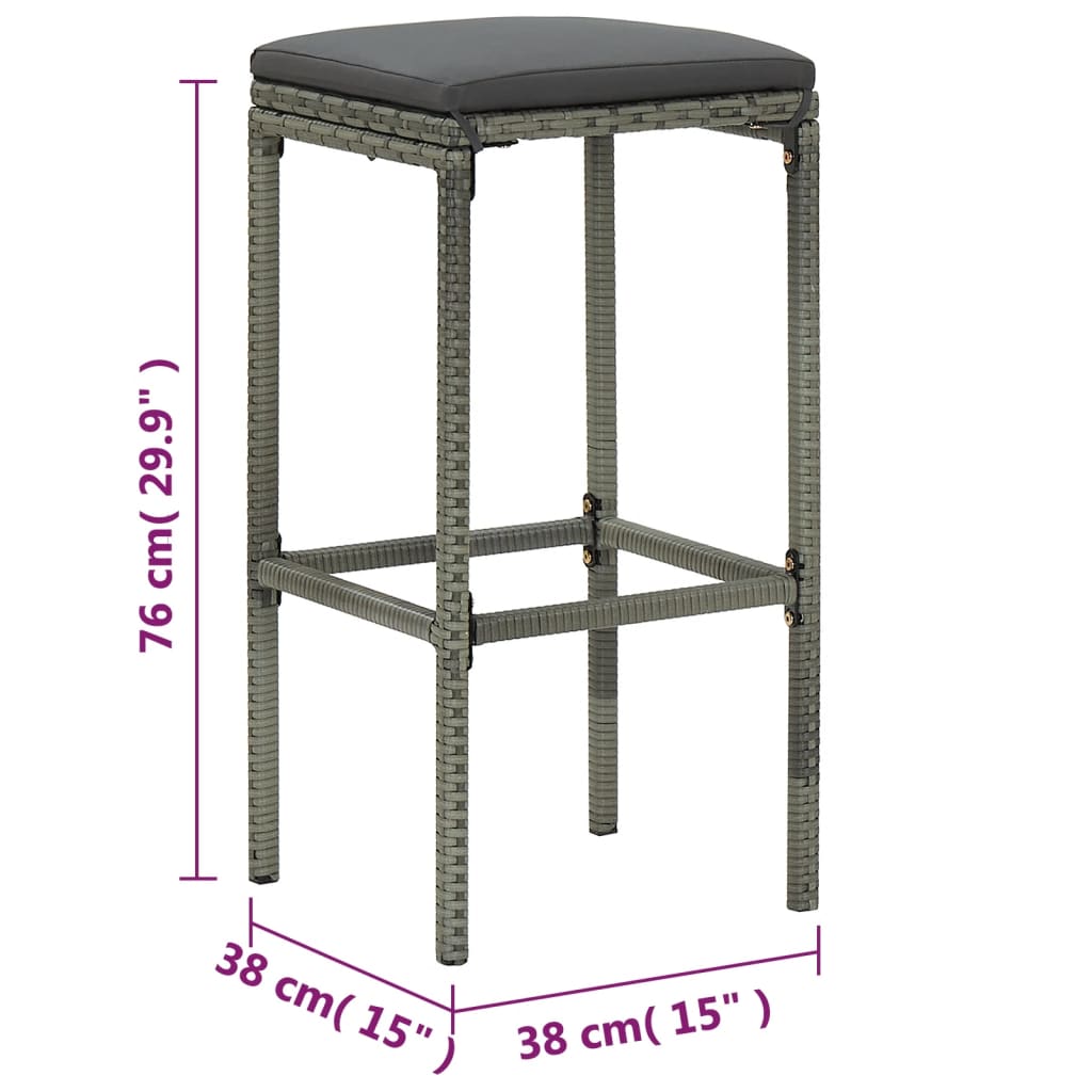 Ensemble de bar de jardin 5 pcs et coussins Résine tressée Gris