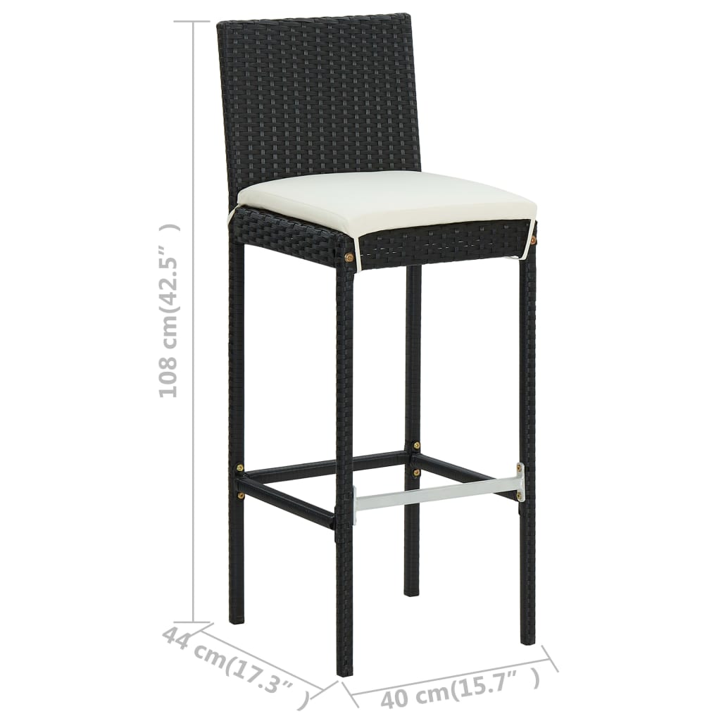 Ensemble de bar de jardin 5 pcs et coussins Résine tressée Noir