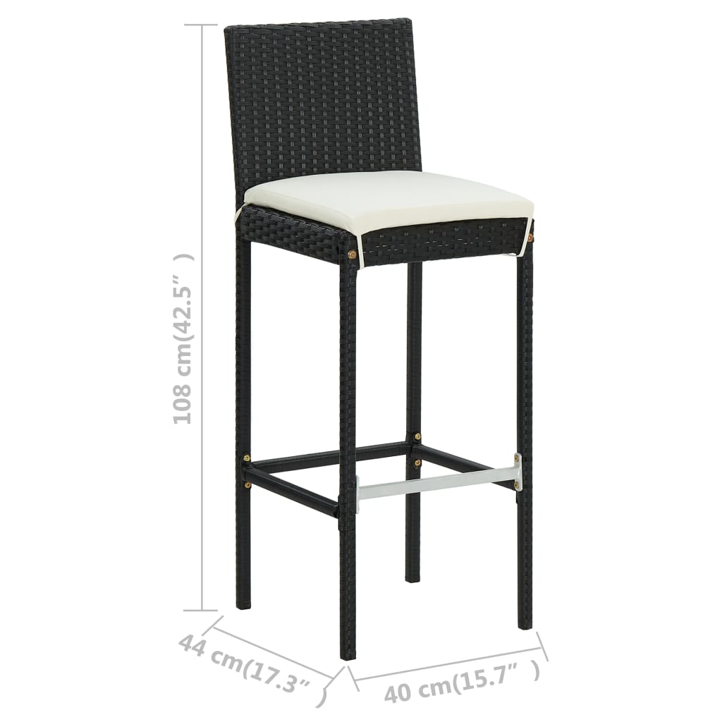 Ensemble de bar de jardin 5 pcs et coussins Résine tressée Noir