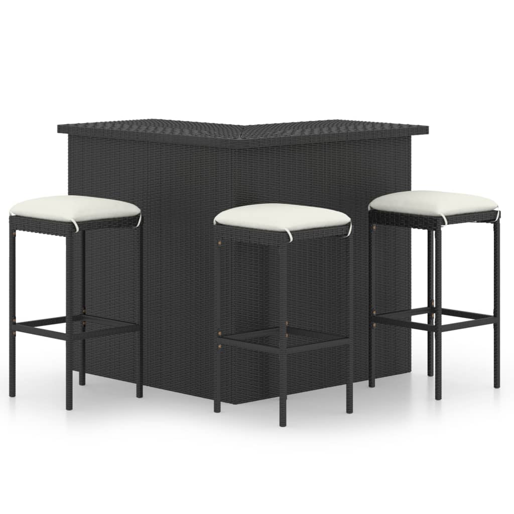 Ensemble de bar de jardin 4 pcs et coussins Résine tressée Noir