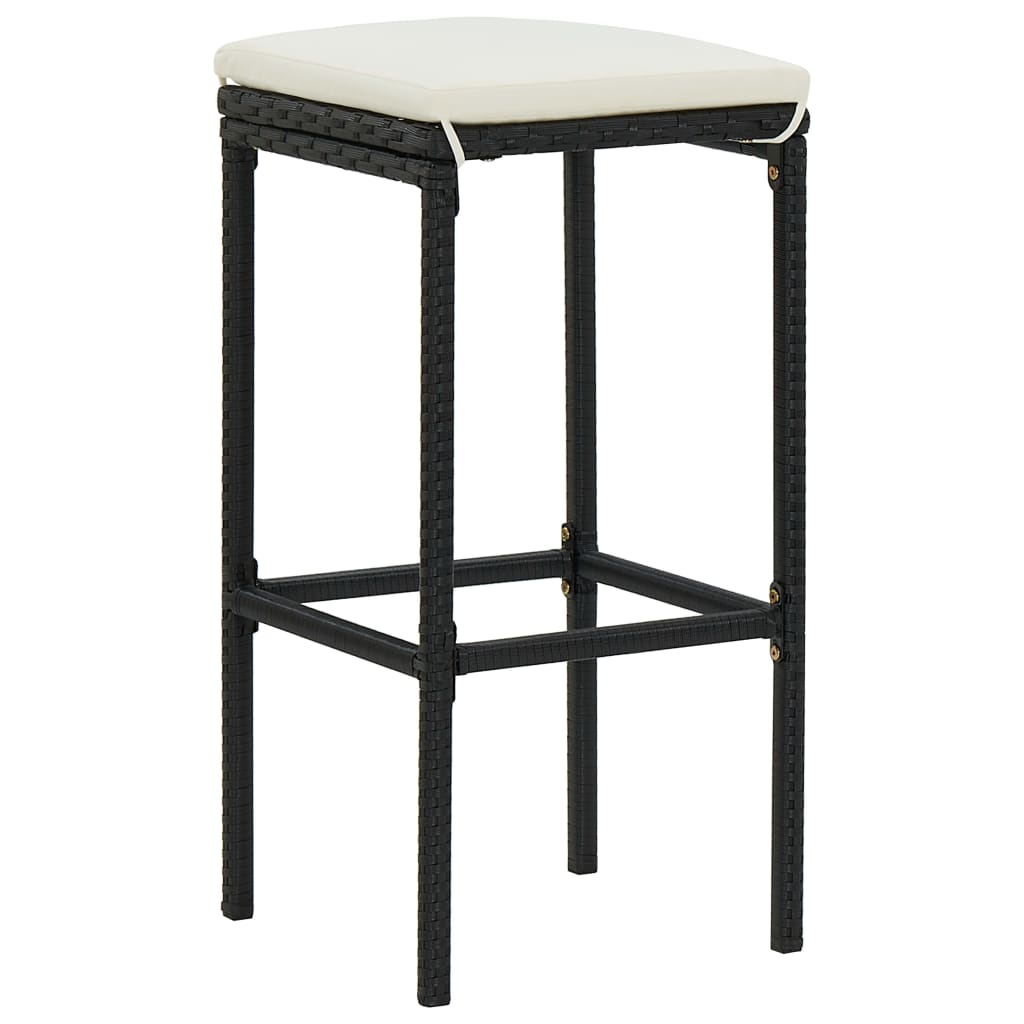 Ensemble de bar de jardin 4 pcs et coussins Résine tressée Noir