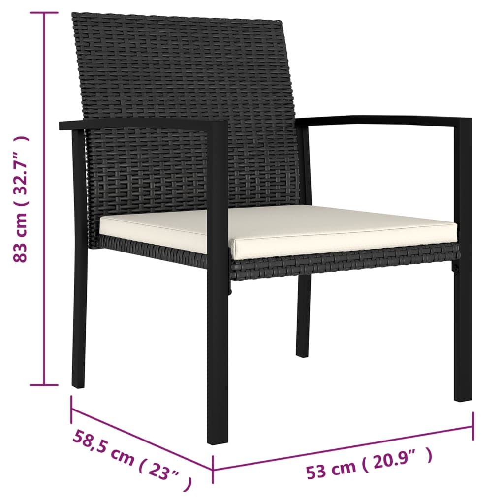 Ensemble à manger de jardin 3 pcs Résine tressée Noir