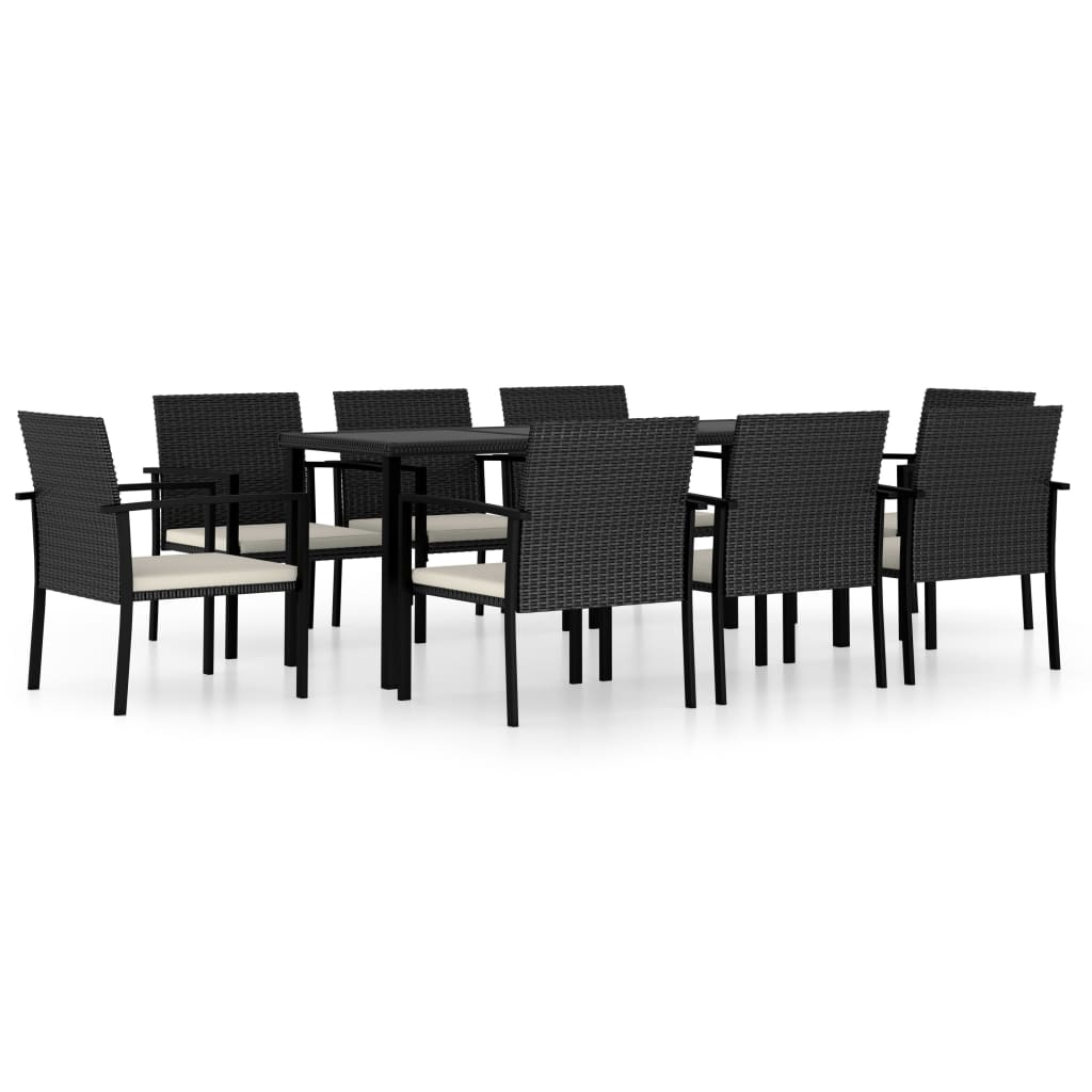 Ensemble à manger de jardin 9 pcs Résine tressée Noir