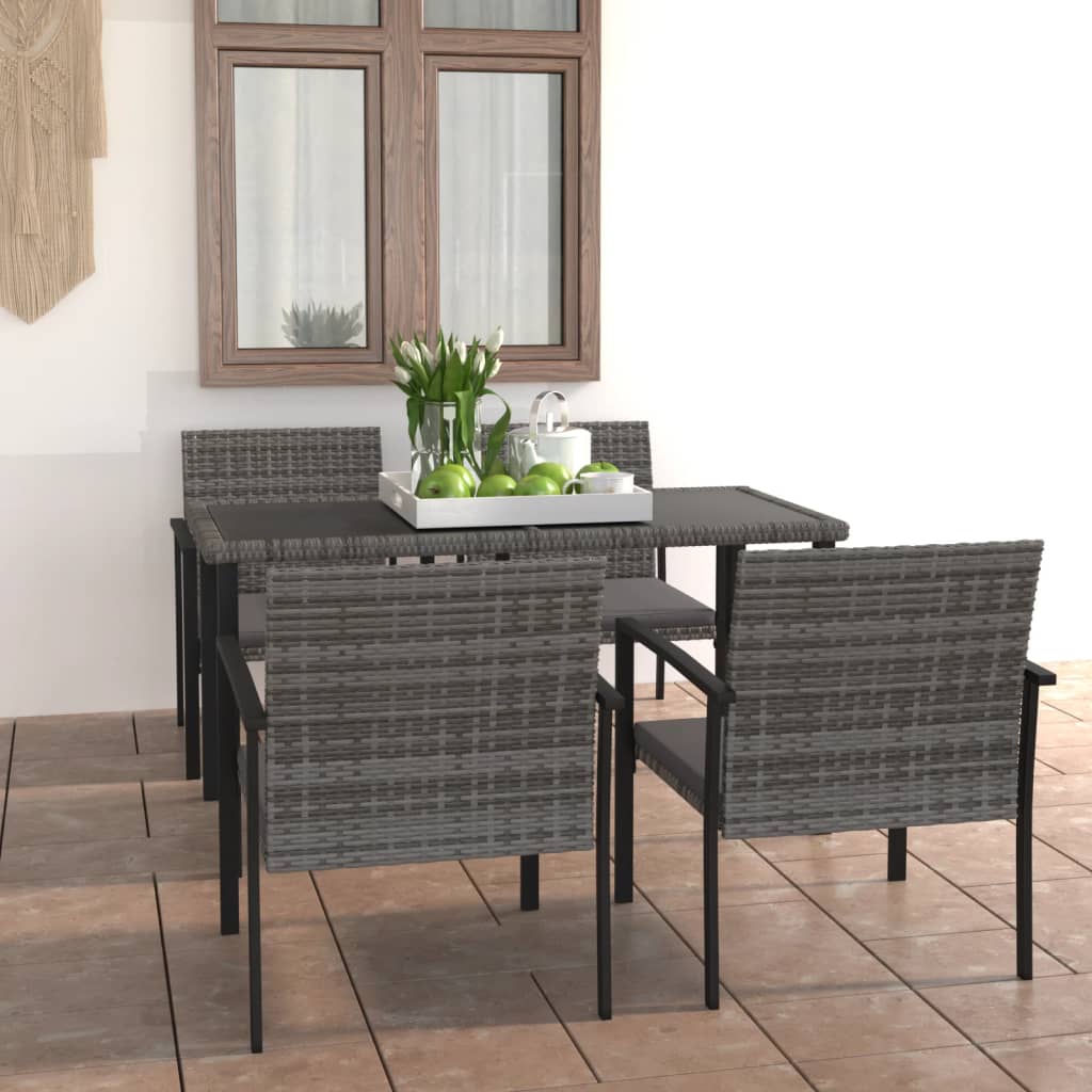Ensemble à manger de jardin 5 pcs Résine tressée Gris