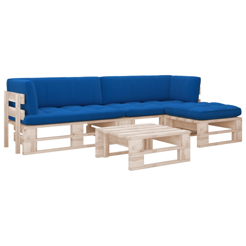 Salon de jardin palette 4pcs avec coussins Bois de pin imprégné