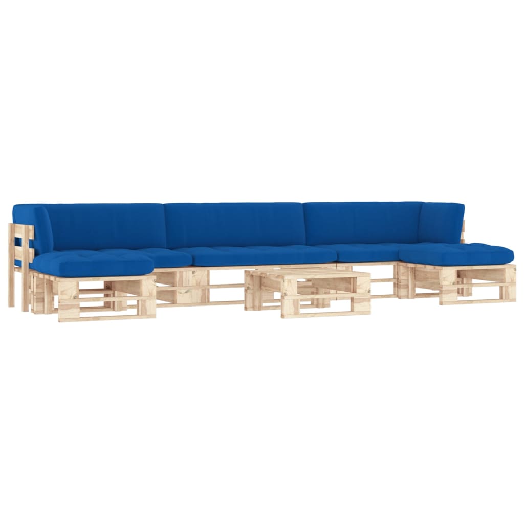 Salon de jardin palette 6pcs avec coussins Bois de pin imprégné