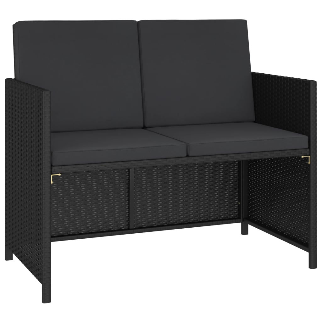 Mobilier à dîner de jardin 6pcs et coussins Résine tressée Noir