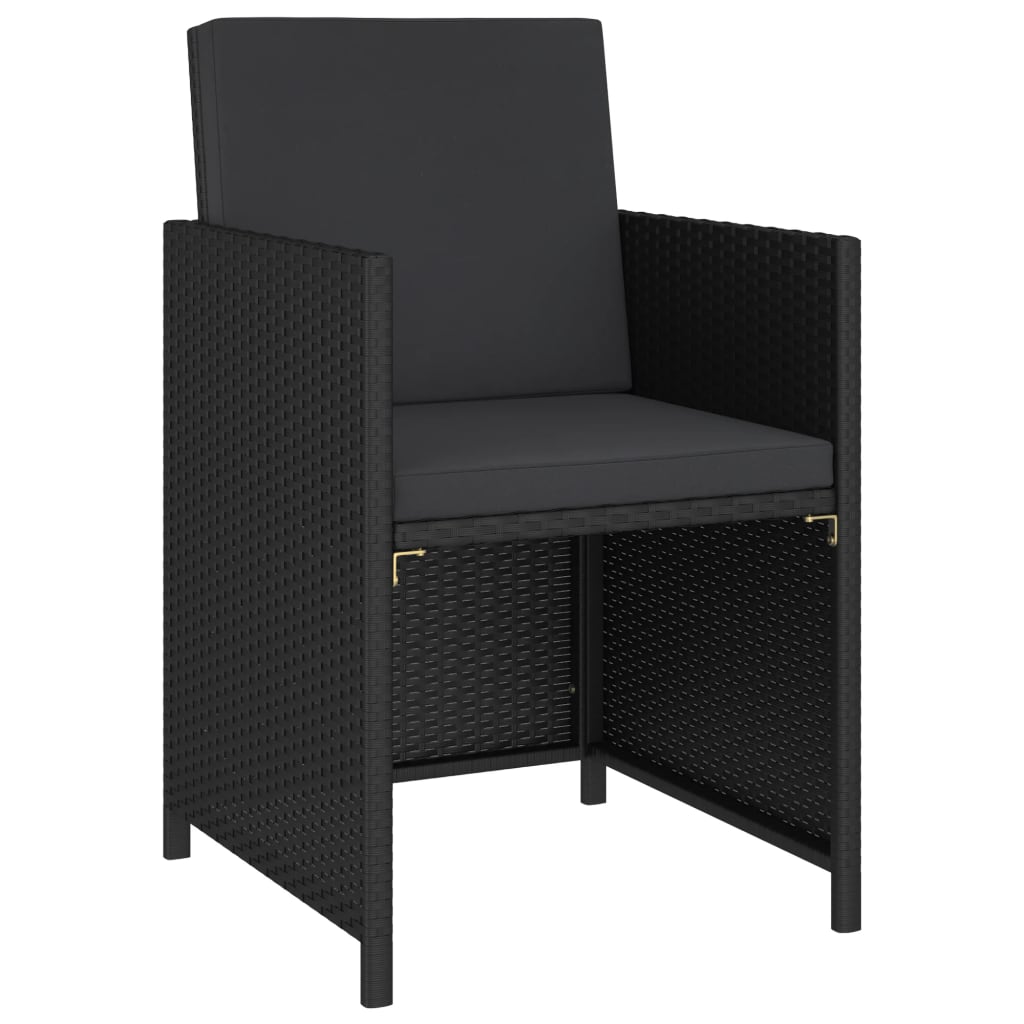Mobilier à dîner de jardin 6pcs et coussins Résine tressée Noir