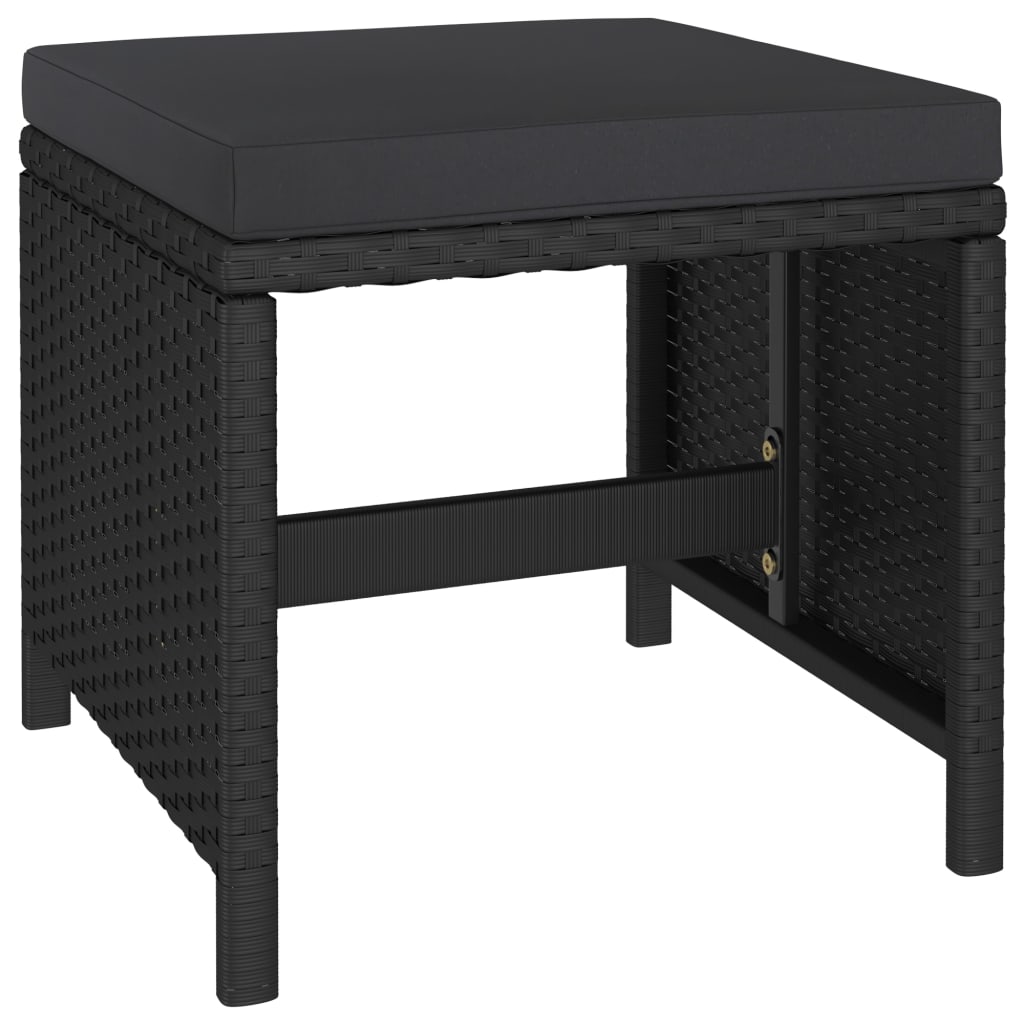 Mobilier à dîner de jardin 6pcs et coussins Résine tressée Noir