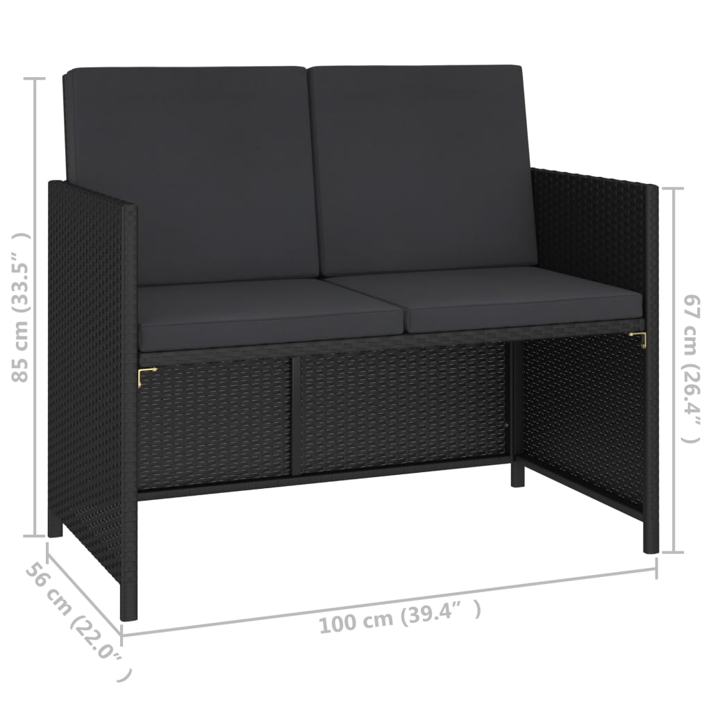 Mobilier à dîner de jardin 6pcs et coussins Résine tressée Noir