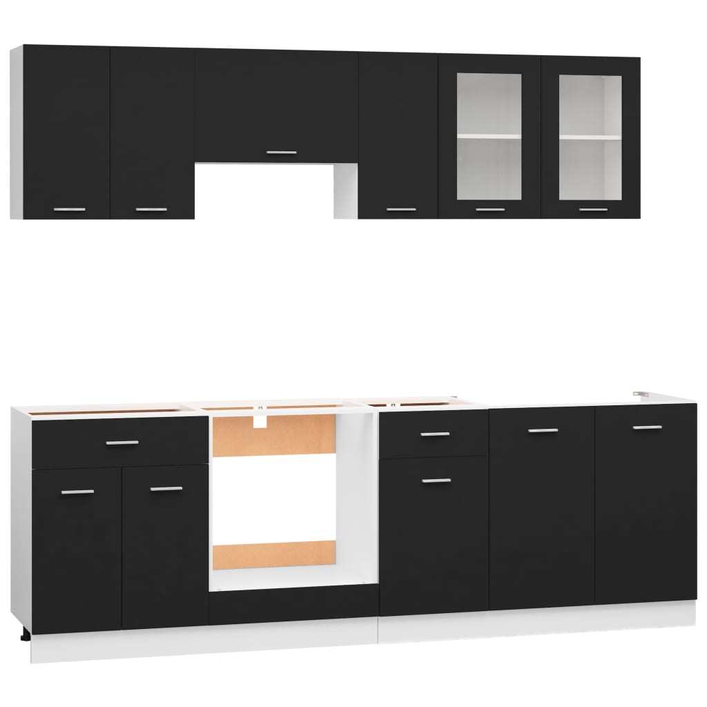 Ensemble de meubles de cuisine 8 pcs Noir Aggloméré Meubles de cuisine vidaXL