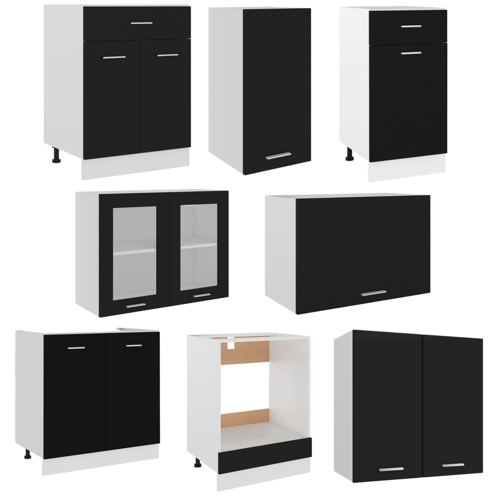 Ensemble de meubles de cuisine 8 pcs Noir Aggloméré Meubles de cuisine vidaXL
