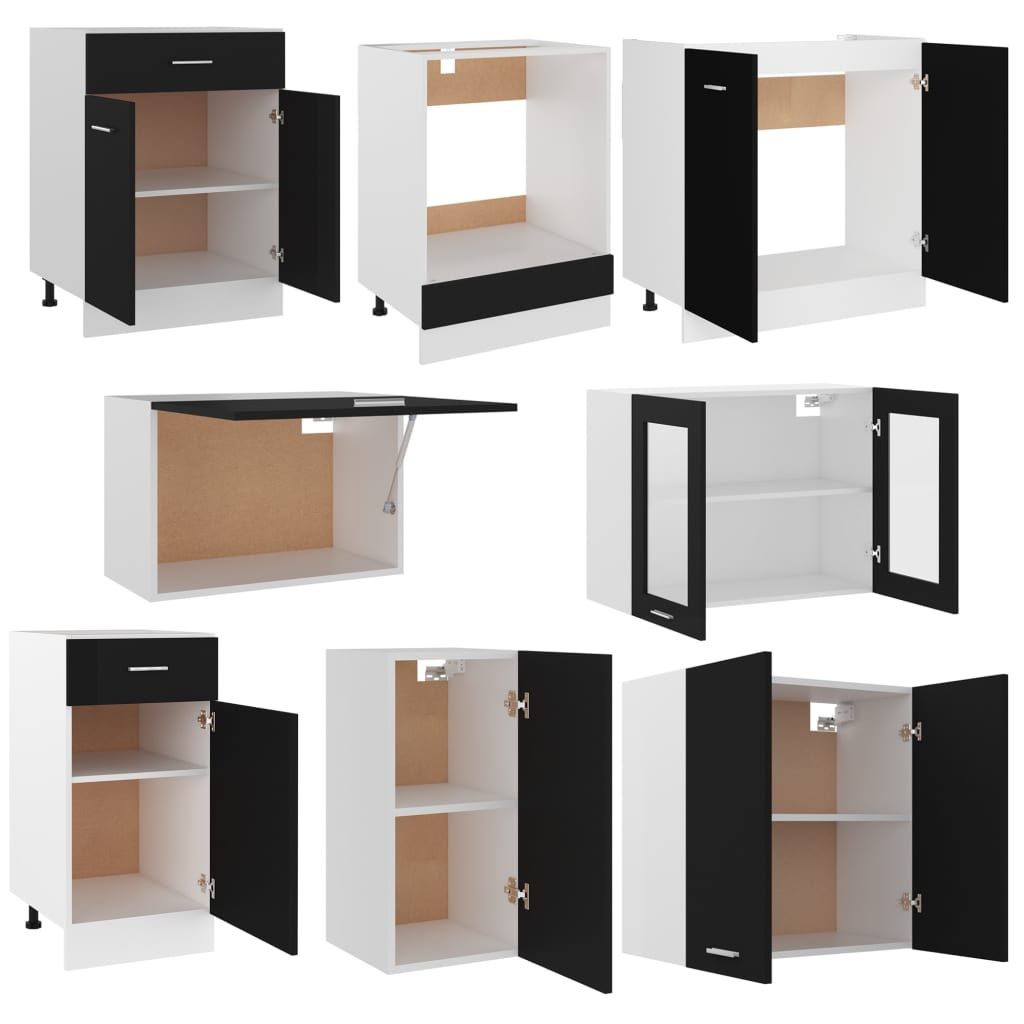 Ensemble de meubles de cuisine 8 pcs Noir Aggloméré Meubles de cuisine vidaXL