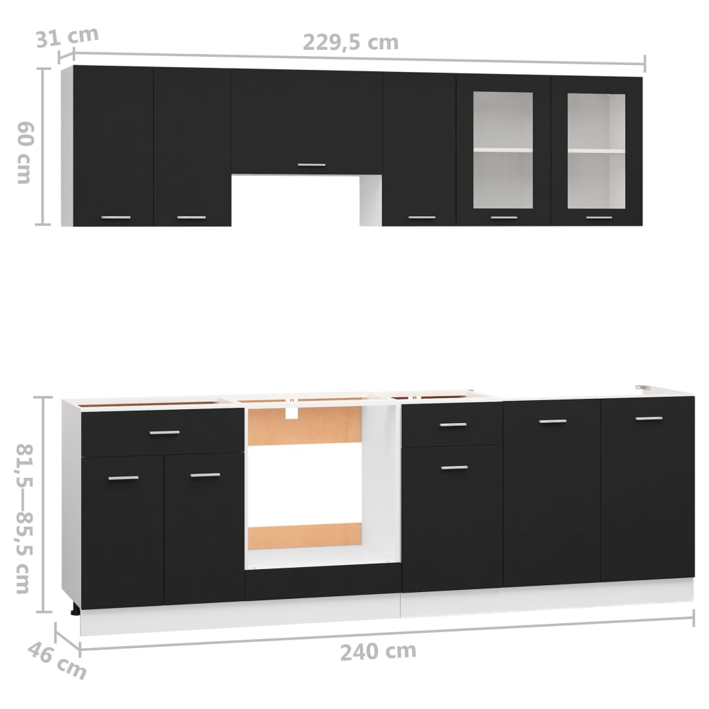 Ensemble de meubles de cuisine 8 pcs Noir Aggloméré Meubles de cuisine vidaXL