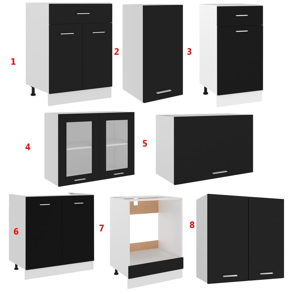 Ensemble de meubles de cuisine 8 pcs Noir Aggloméré Meubles de cuisine vidaXL