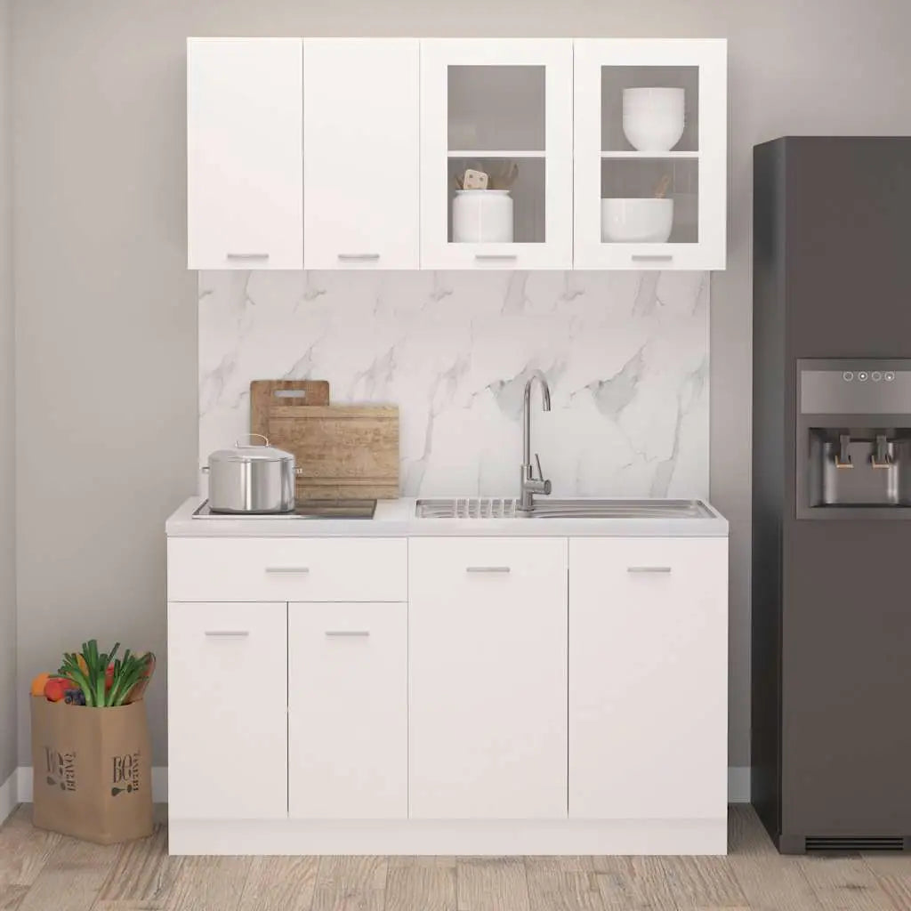 Ensemble de 4 meubles de cuisine ’Lyon’ en bois d’ingénierie blanc - XIOS