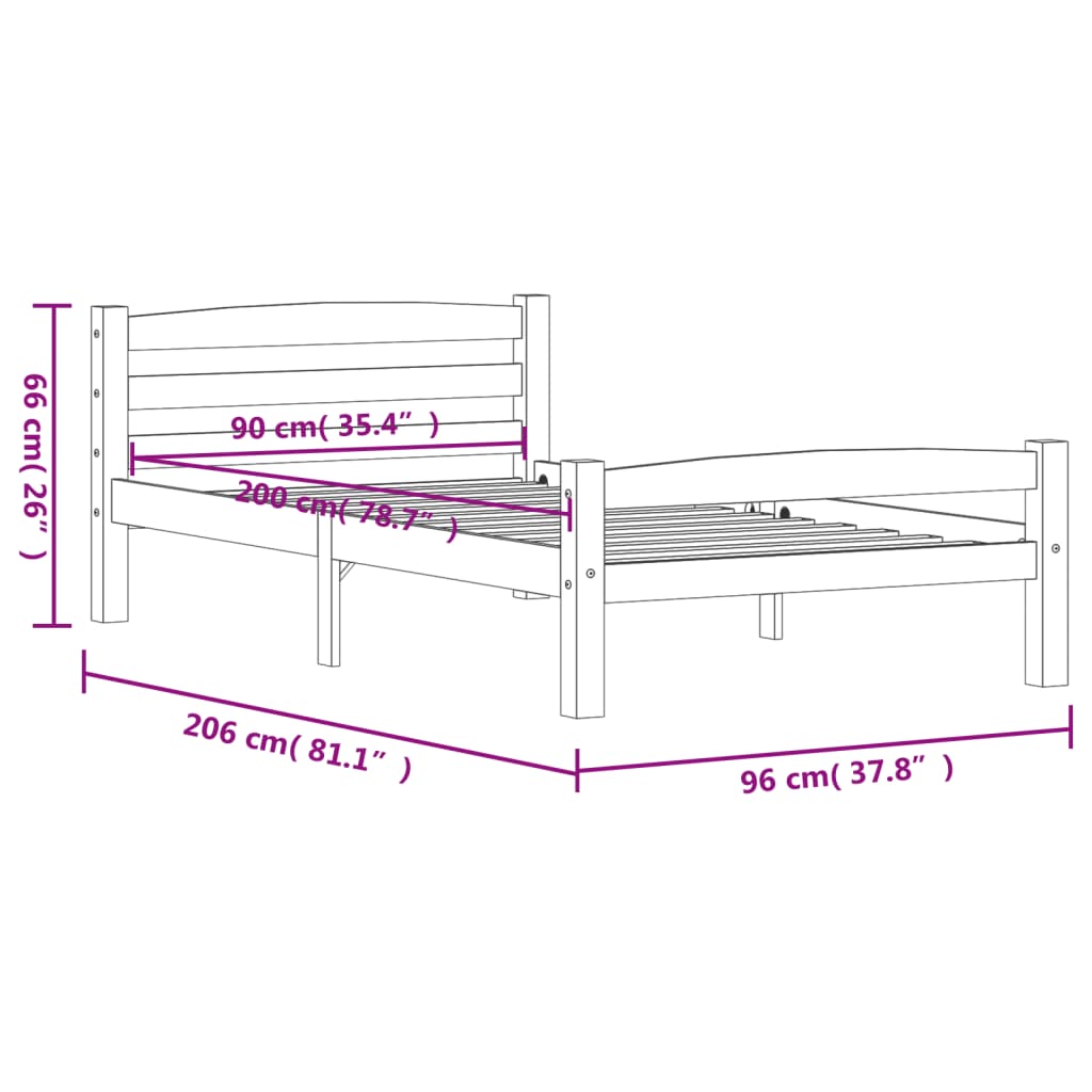 Cadre de lit sans matelas blanc bois de pin massif 90x200 cm - XIOS