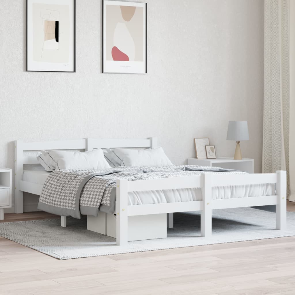 Cadre de lit sans matelas blanc bois de pin massif 140x200 cm - XIOS