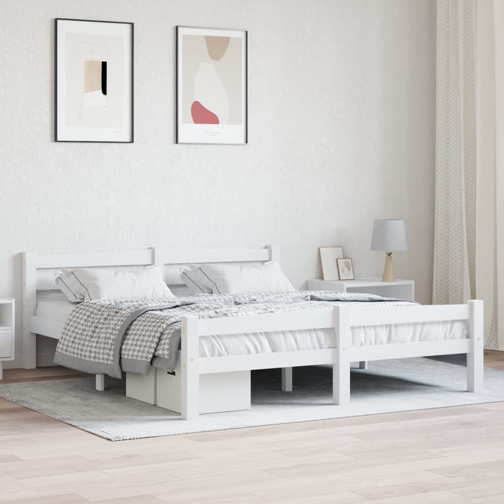 Cadre de lit sans matelas blanc bois de pin massif 160x200 cm - XIOS