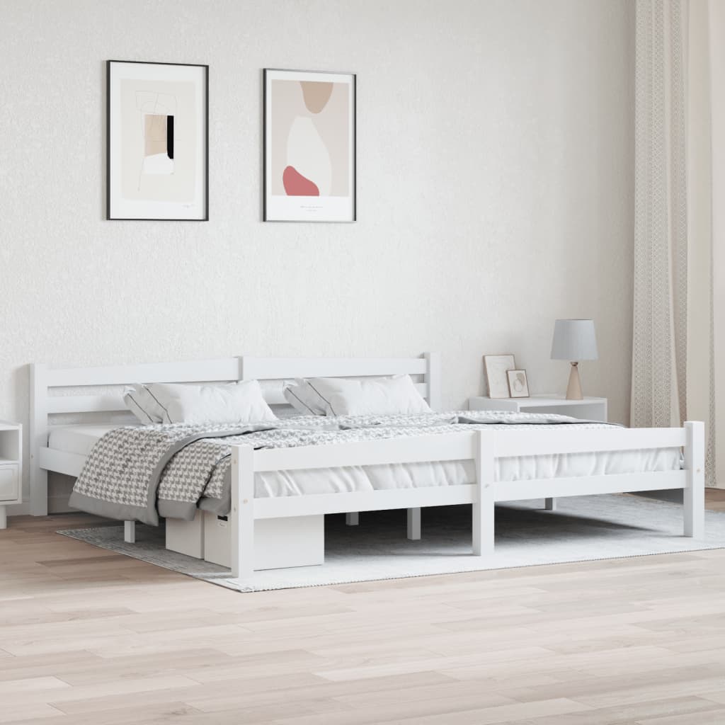 Cadre de lit sans matelas blanc bois massif de pin 200x200 cm - XIOS