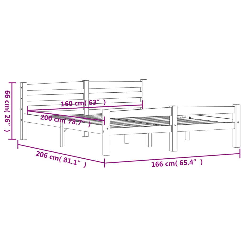 Cadre de lit sans matelas marron miel pin massif 160x200 cm - XIOS