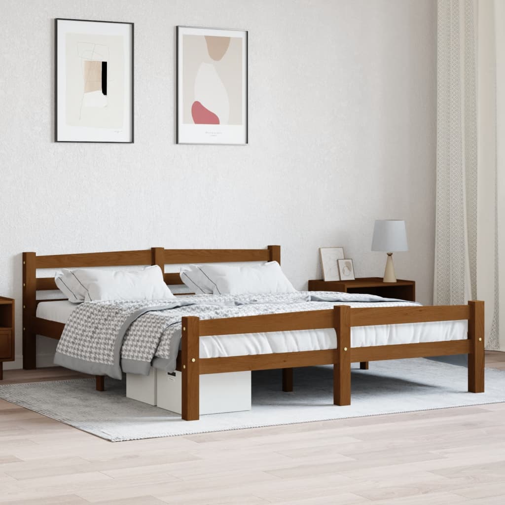 Cadre de lit sans matelas marron miel pin massif 160x200 cm - XIOS