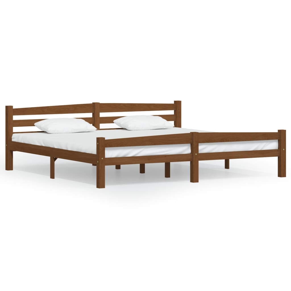 Cadre de lit sans matelas marron miel bois pin massif 200x200cm - XIOS