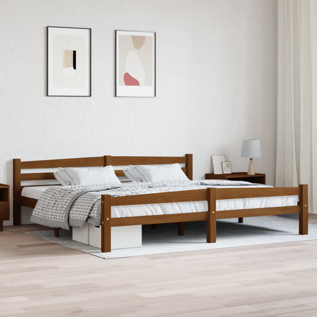 Cadre de lit sans matelas marron miel bois pin massif 200x200cm - XIOS