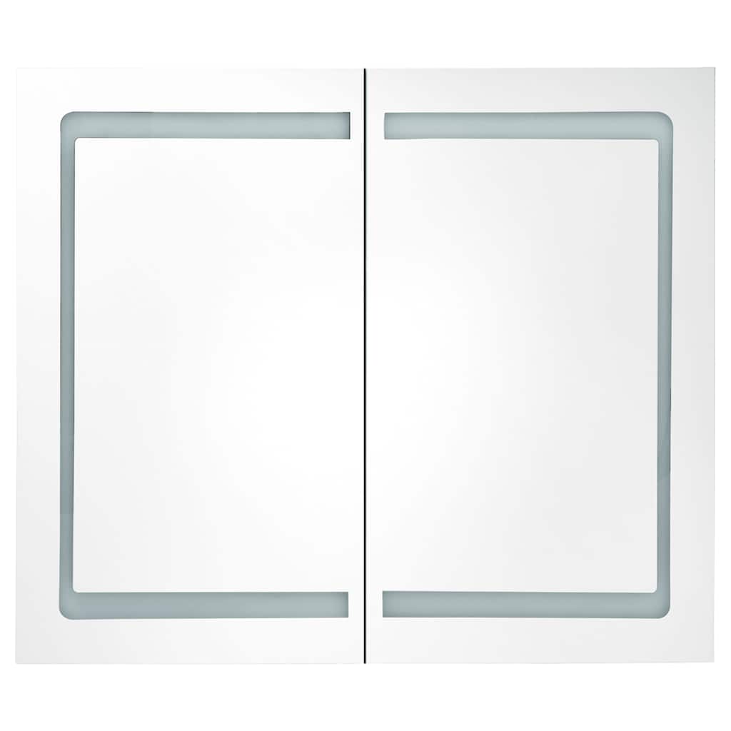 Armoire de salle de bain à miroir à LED Blanc et chêne