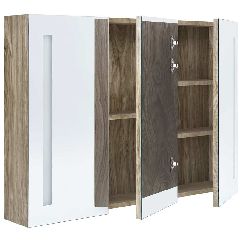 Armoire de salle de bain à miroir LED 89x14x62 cm chêne - XIOS