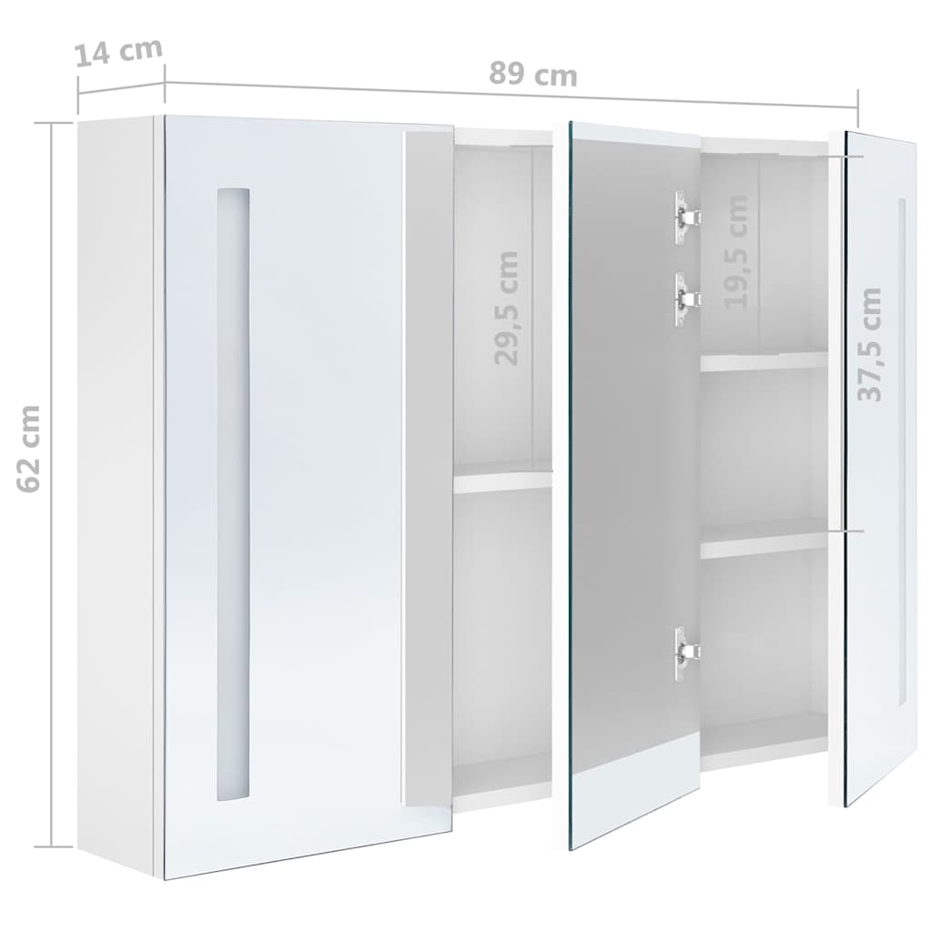 Armoire de salle de bain à miroir LED 89x14x62cm Blanc brillant - XIOS
