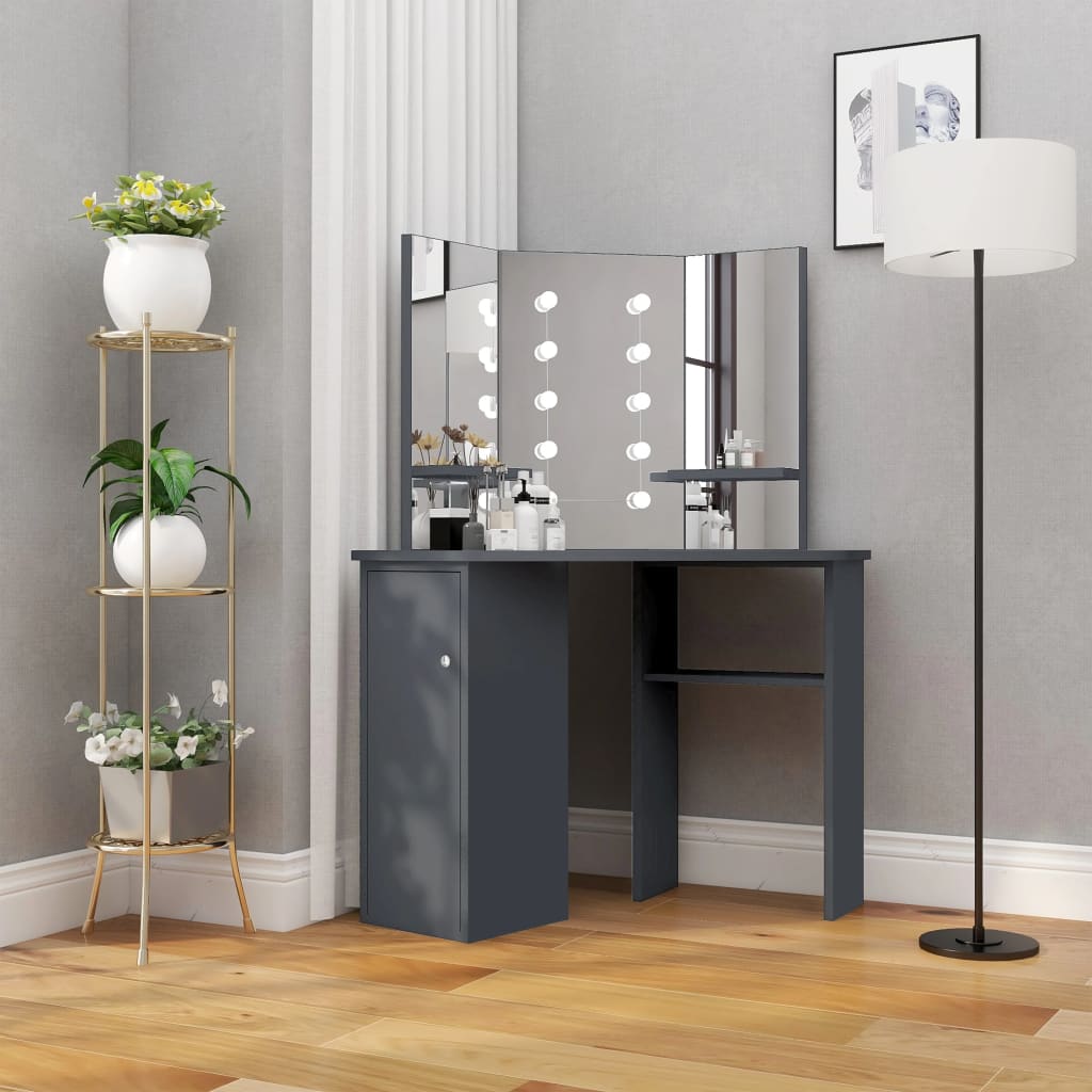 Coiffeuse d'angle avec LED Gris 111x54x141,5 cm - XIOS